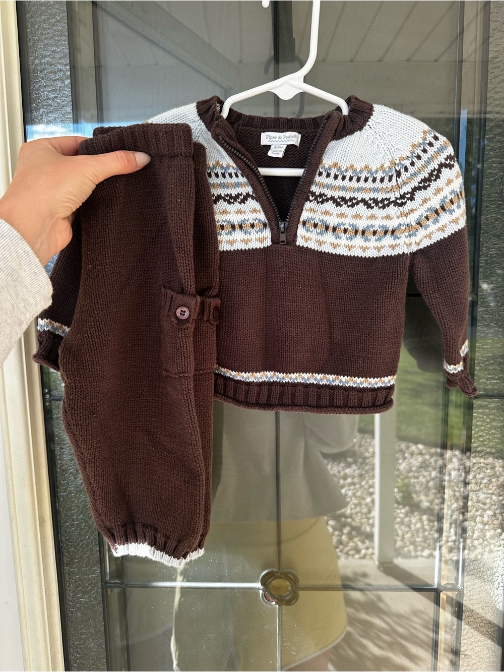 Piper & Posie Boys Brown Knit Sweater Set with Fair Isle Trim